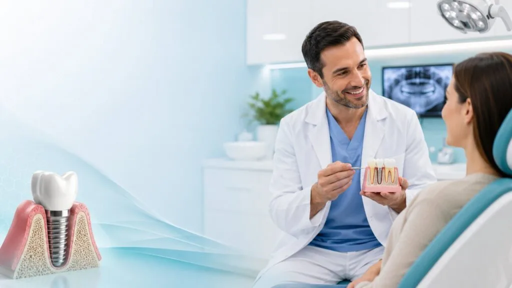 İmplant sonrası bakım - diş hekimi ve implant modeli - Beyaz Köşe
